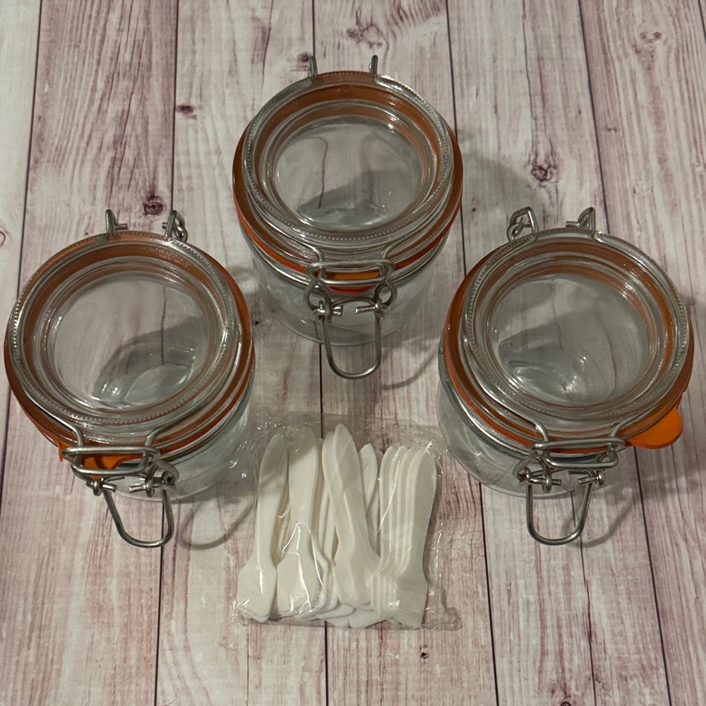 Airtight Glass Storage Jars with Orange Seals Hinged Lids 200 ml Containers